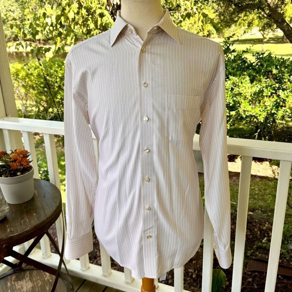 Eton Cream Dress Shirt with double red stripes. Size 43/US 17.